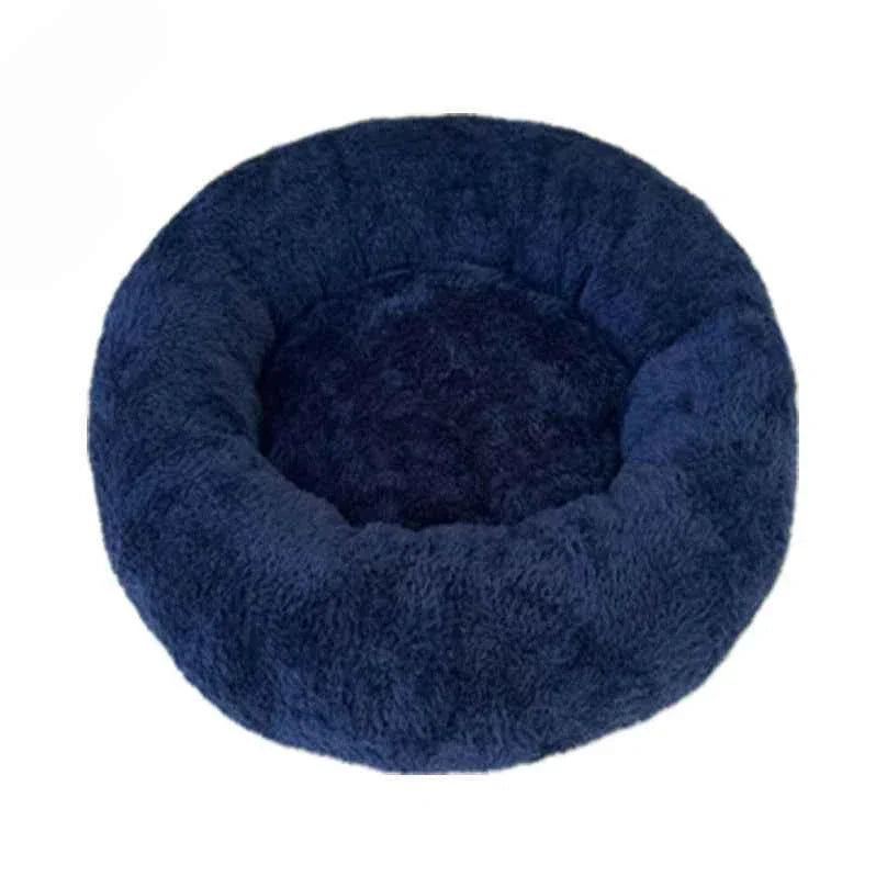 Calming Round Plush Pet Bed — Anxiety Relief for Dogs & Cats navy blue 40cm