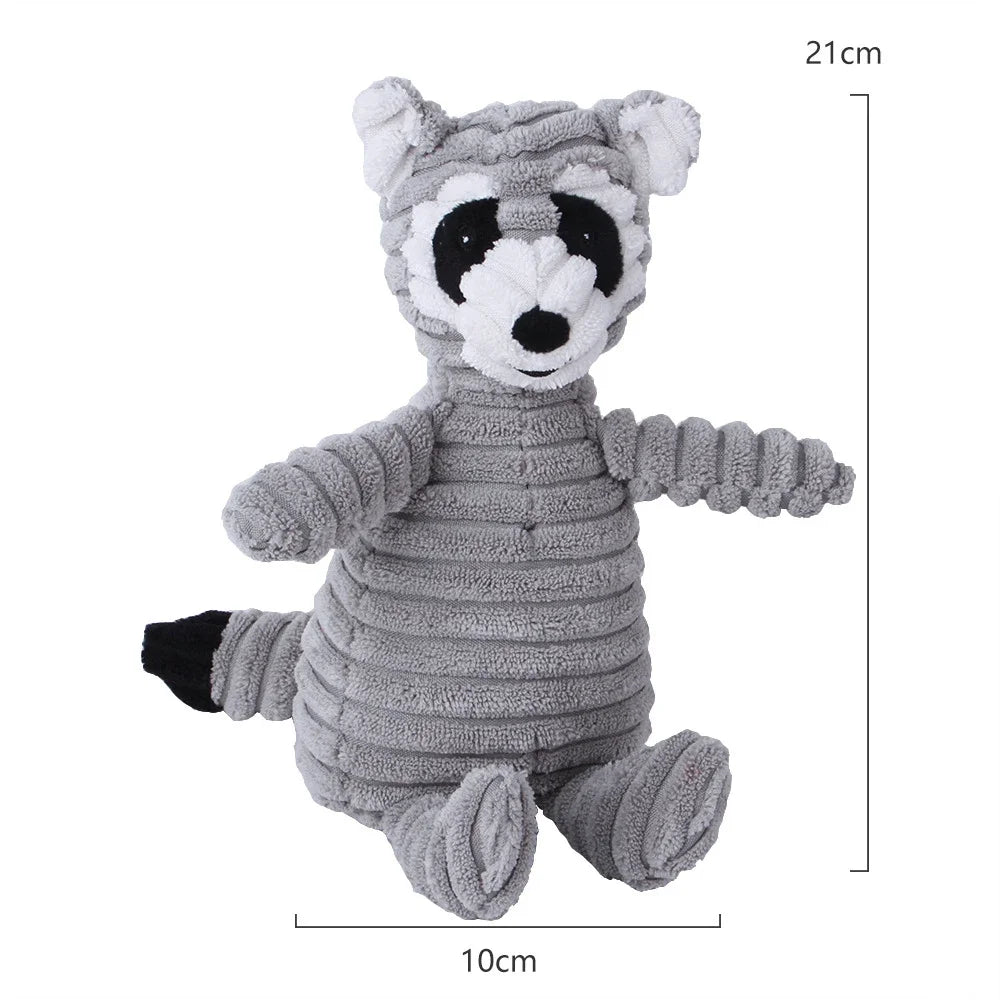 Plush Corduroy Squeaky Dog Toy, Bite-Resistant Animal Plush for Puppies & Small to Large Dogs, Training & Chew Toy Raccoon