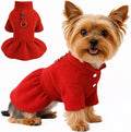 Small Dog Fleece Sweater Dress with Skirt & D-Ring Winter Puppy Outfit Red