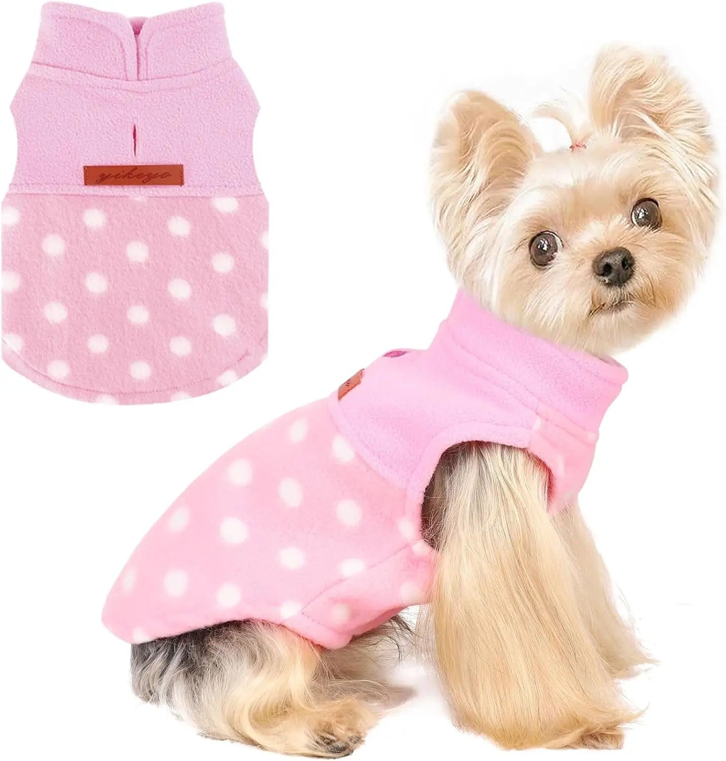Small Dog Fleece Sweater Leopard Warm Puppy Pullover XS–L (7 color options) Pink Polka Dot