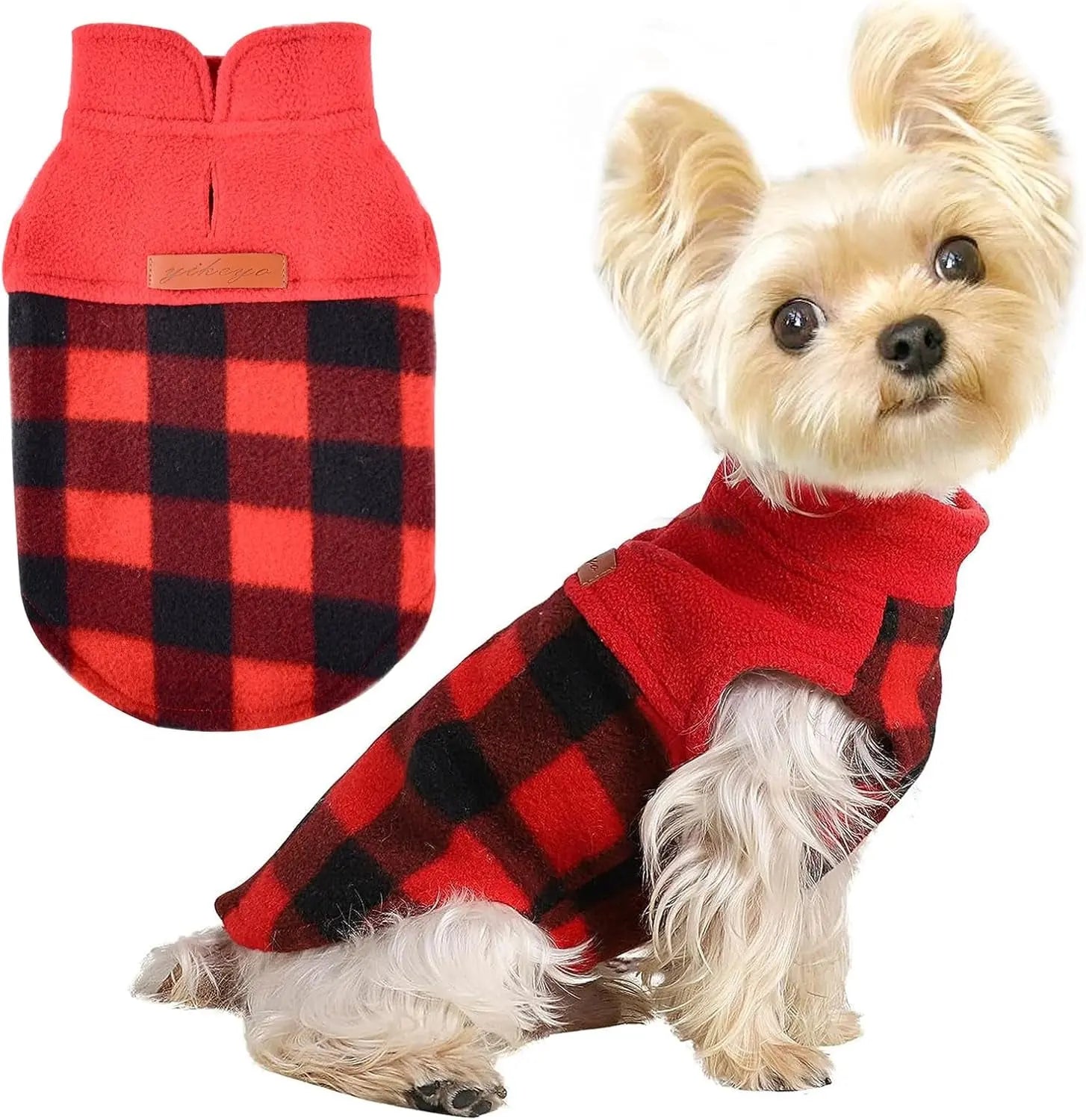 Small Dog Fleece Sweater Leopard Warm Puppy Pullover XS–L (7 color options) Red Plaid