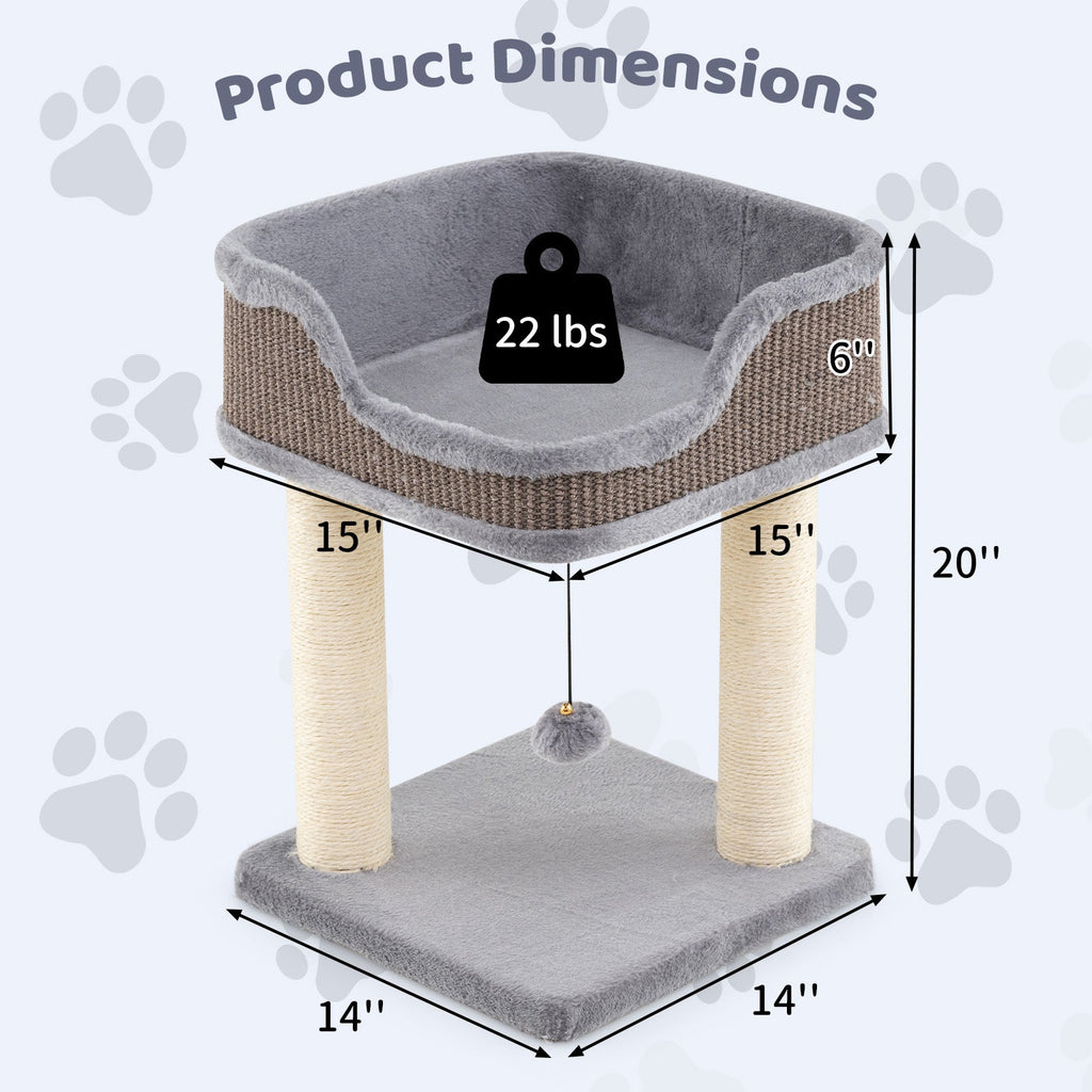 Small Cat Tree for Indoor Cats Kitty Tower with Comfy Plush Perch Sisal Scratching Posts-Gray