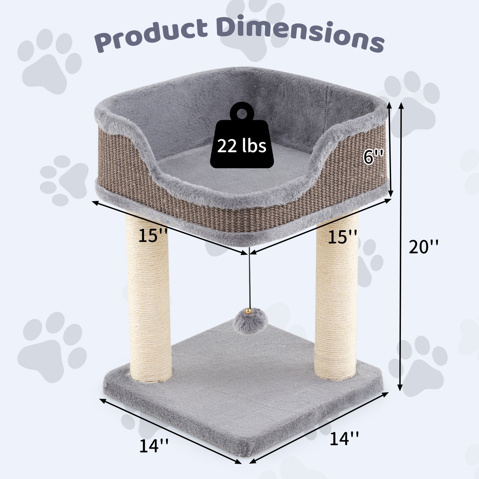 Small Cat Tree for Indoor Cats Kitty Tower with Comfy Plush Perch Sisal Scratching Posts-Gray