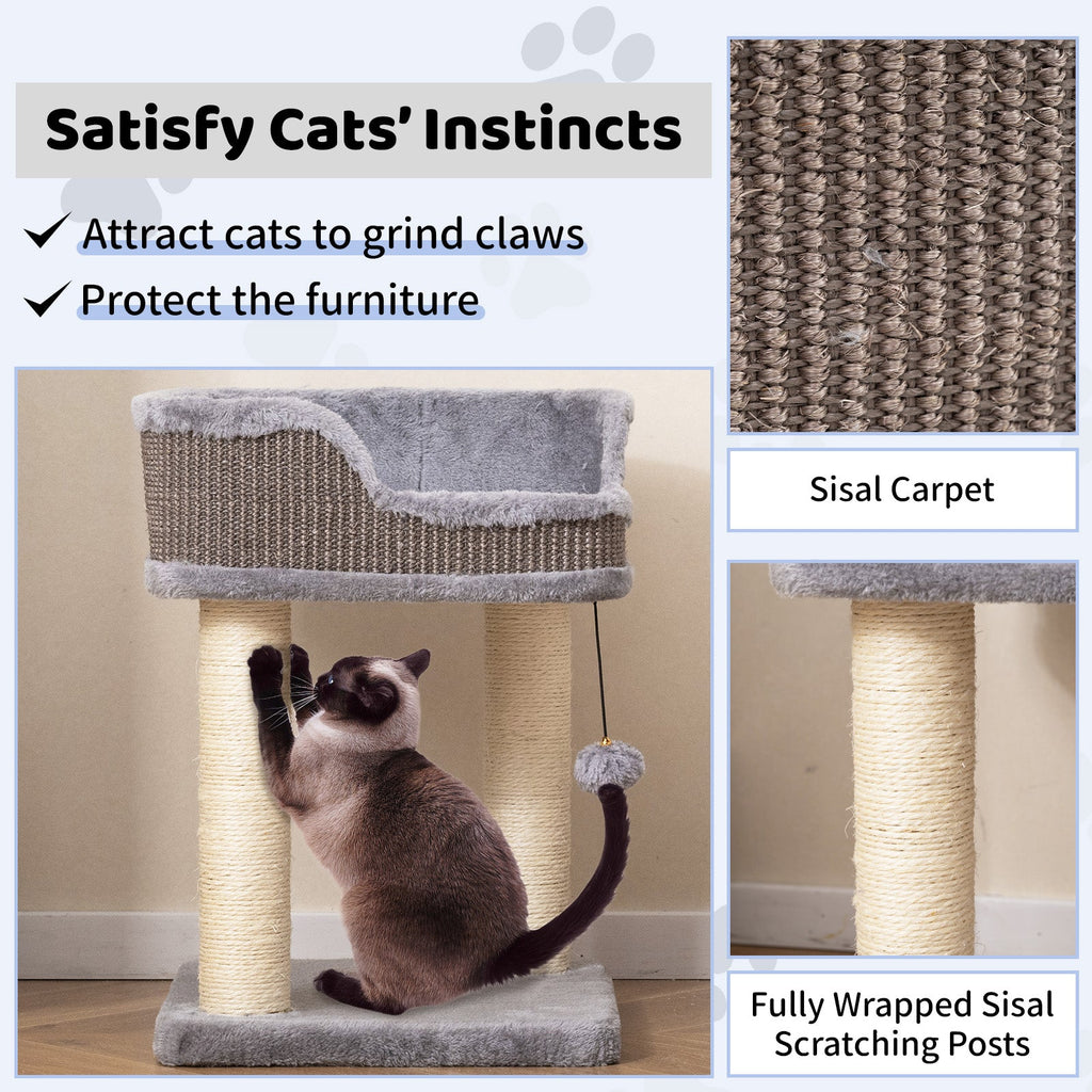 Small Cat Tree for Indoor Cats Kitty Tower with Comfy Plush Perch Sisal Scratching Posts-Gray