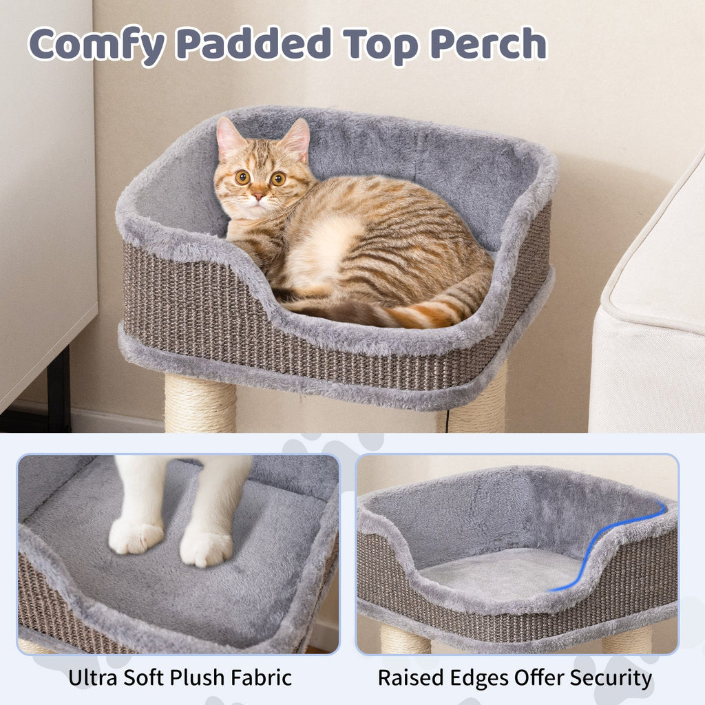 Small Cat Tree for Indoor Cats Kitty Tower with Comfy Plush Perch Sisal Scratching Posts-Gray