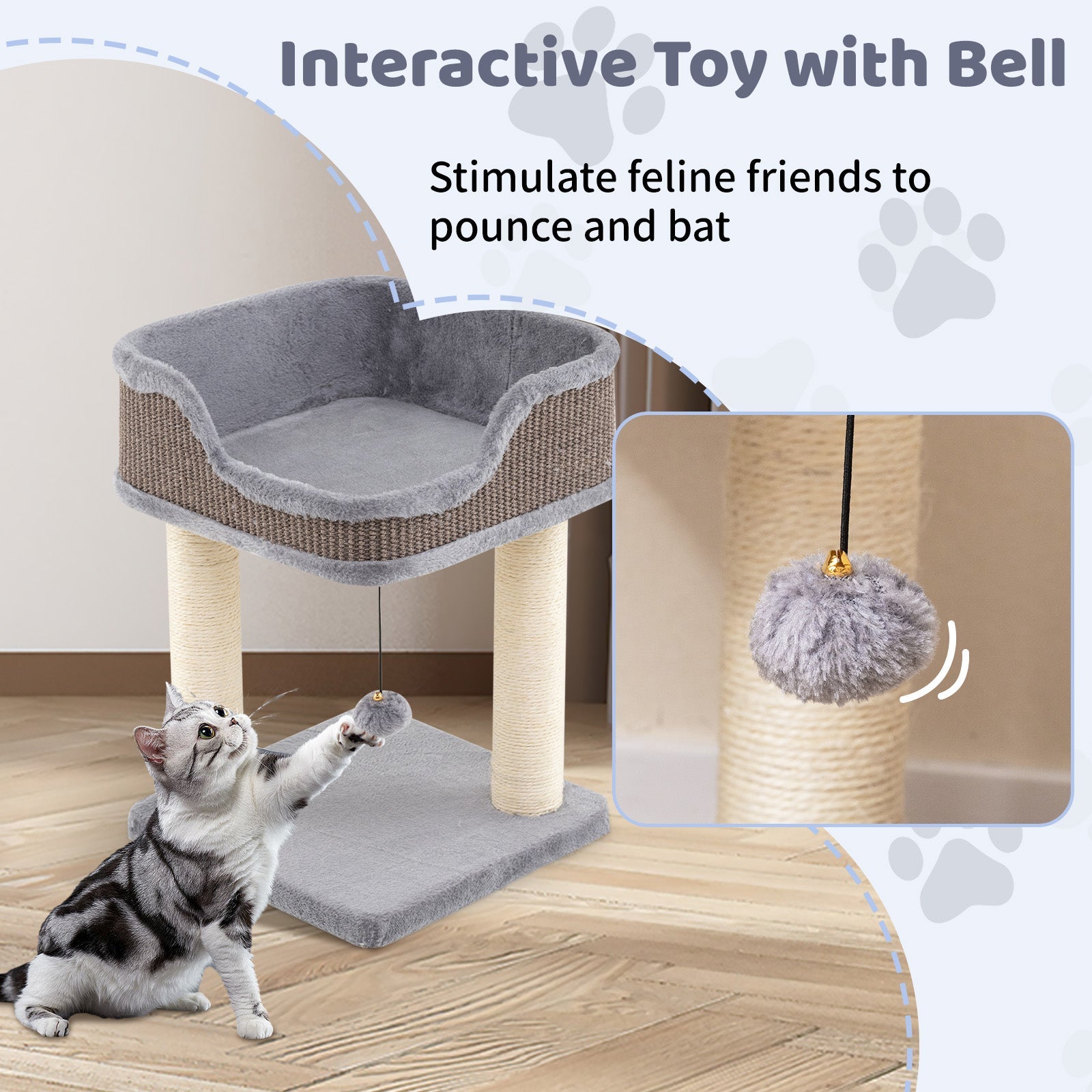 Small Cat Tree for Indoor Cats Kitty Tower with Comfy Plush Perch Sisal Scratching Posts-Gray