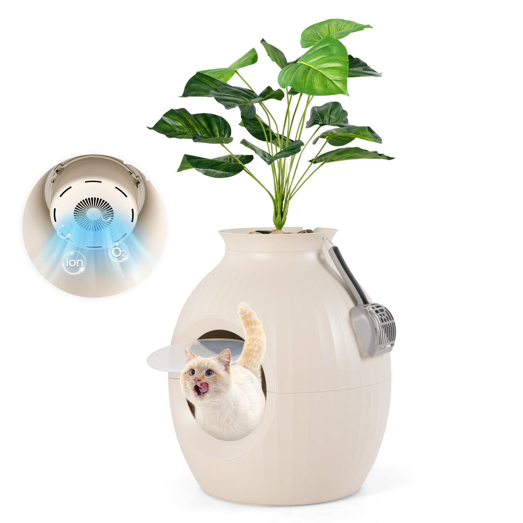 Smart Plant Cat Litter Box with Electronic Odor Removal & Sterilization-Beige Default Title