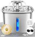 Stainless Steel Pet Water Fountain 95oz Quiet Automatic with Filters & Mat Silver+2 Filters+2 Sponges 95Oz (Standard Fill)