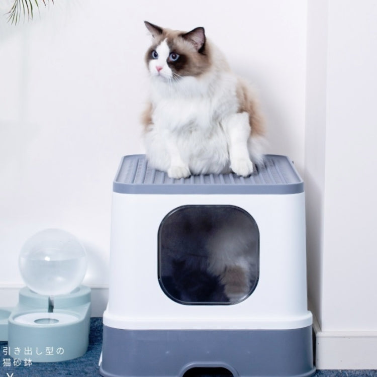 Top Drawer Fully Enclosed Cat Litter Box Pet Supplies(Blue)
