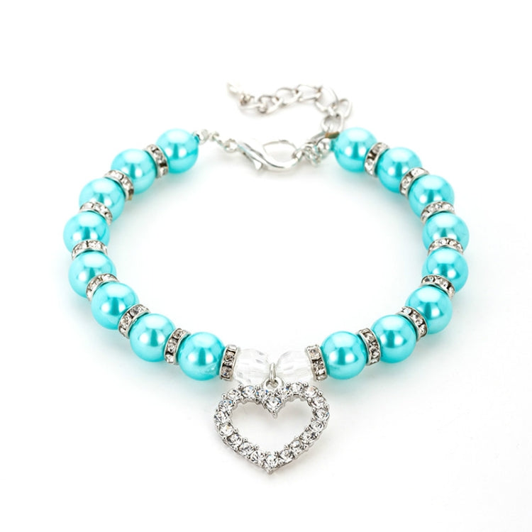 Pet Supplies Pearl Necklace Pet Collars Cat and Dog Accessories, Size:S(Lake Blue)