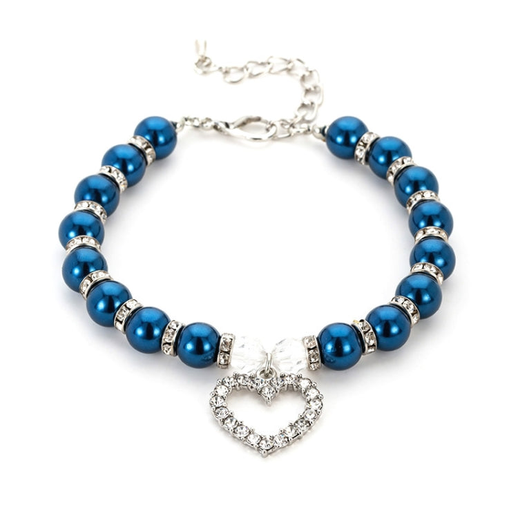 Pet Supplies Pearl Necklace Pet Collars Cat and Dog Accessories, Size:S(Dark Blue)