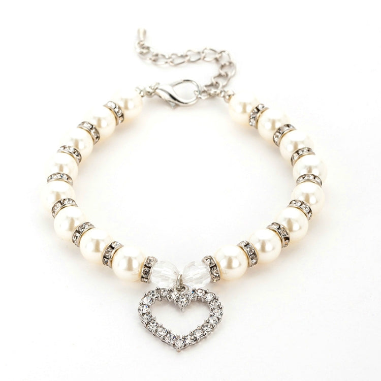 Pet Supplies Pearl Necklace Pet Collars Cat and Dog Accessories, Size:M(White)