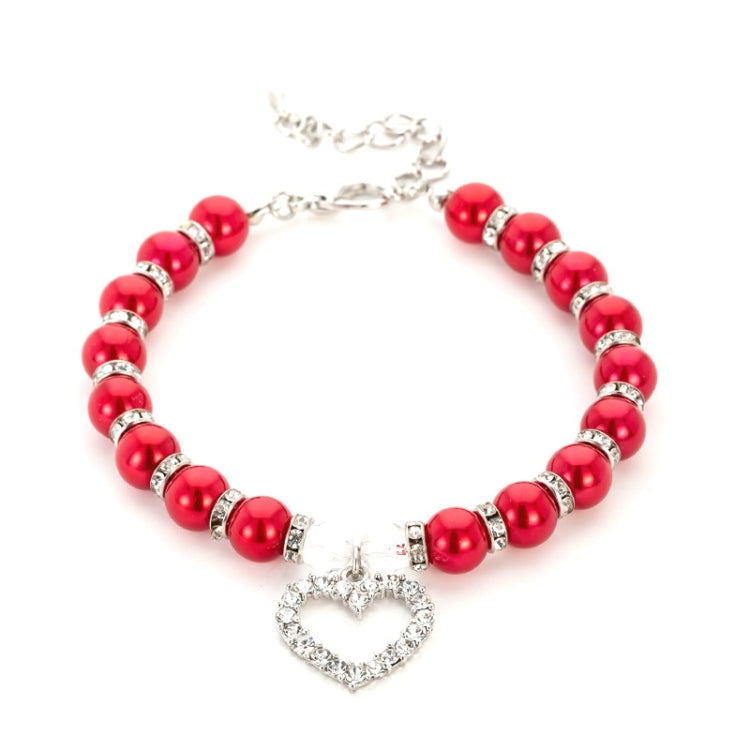 Pet Supplies Pearl Necklace Pet Collars Cat and Dog Accessories, Size:L(Red)