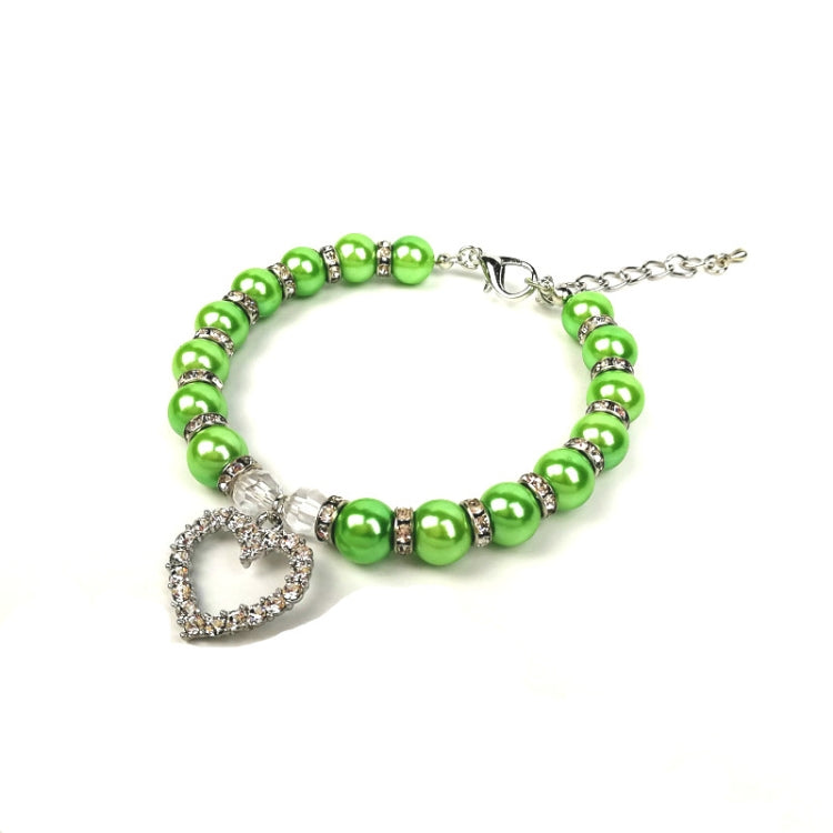 Pet Supplies Pearl Necklace Pet Collars Cat and Dog Accessories, Size:L(Green)