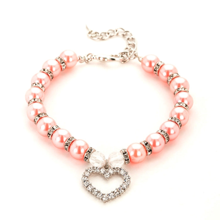 Pet Supplies Pearl Necklace Pet Collars Cat and Dog Accessories, Size:L(Pink)