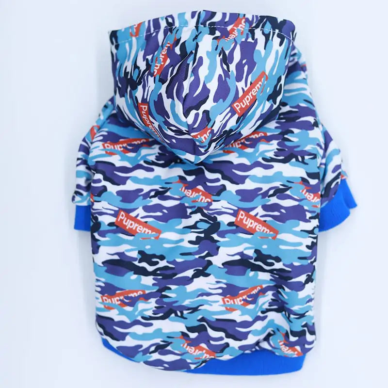 Camouflage Pet Hoodie with Printed Design Blue 2XL