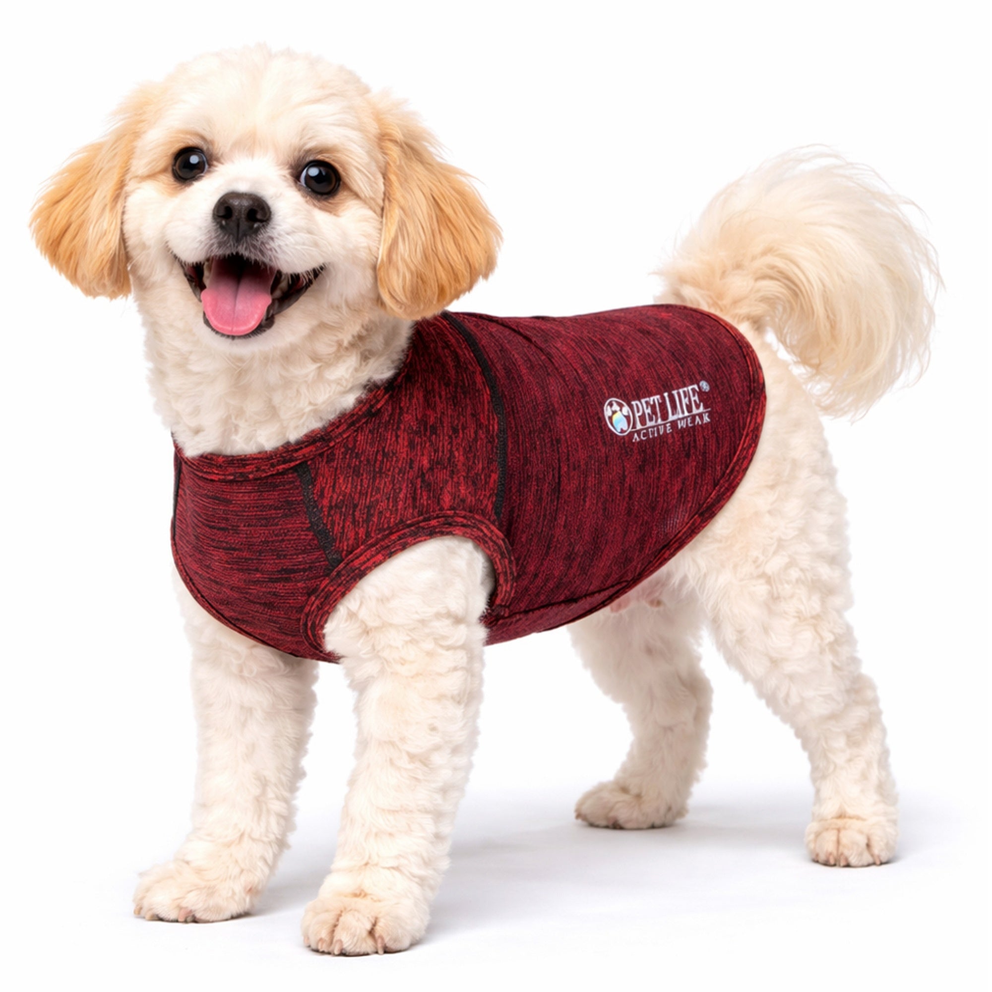 Pet Life ® Active 'Aero-Pawlse' Quick-Dry and 4-Way-Stretch Yoga Fitness Dog T-Shirt Tank Top Red Maroon
