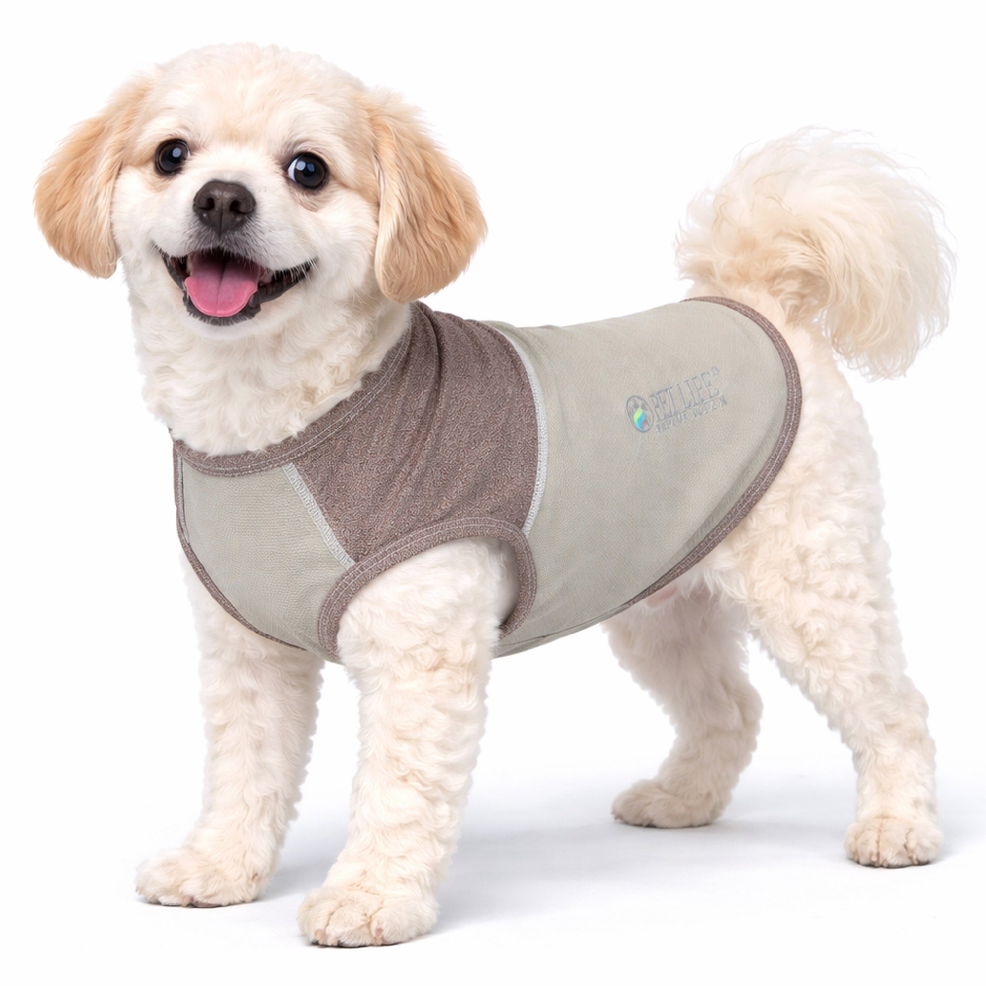 Pet Life ® Active 'Aero-Pawlse' Quick-Dry and 4-Way-Stretch Yoga Fitness Dog T-Shirt Tank Top Tan Brown