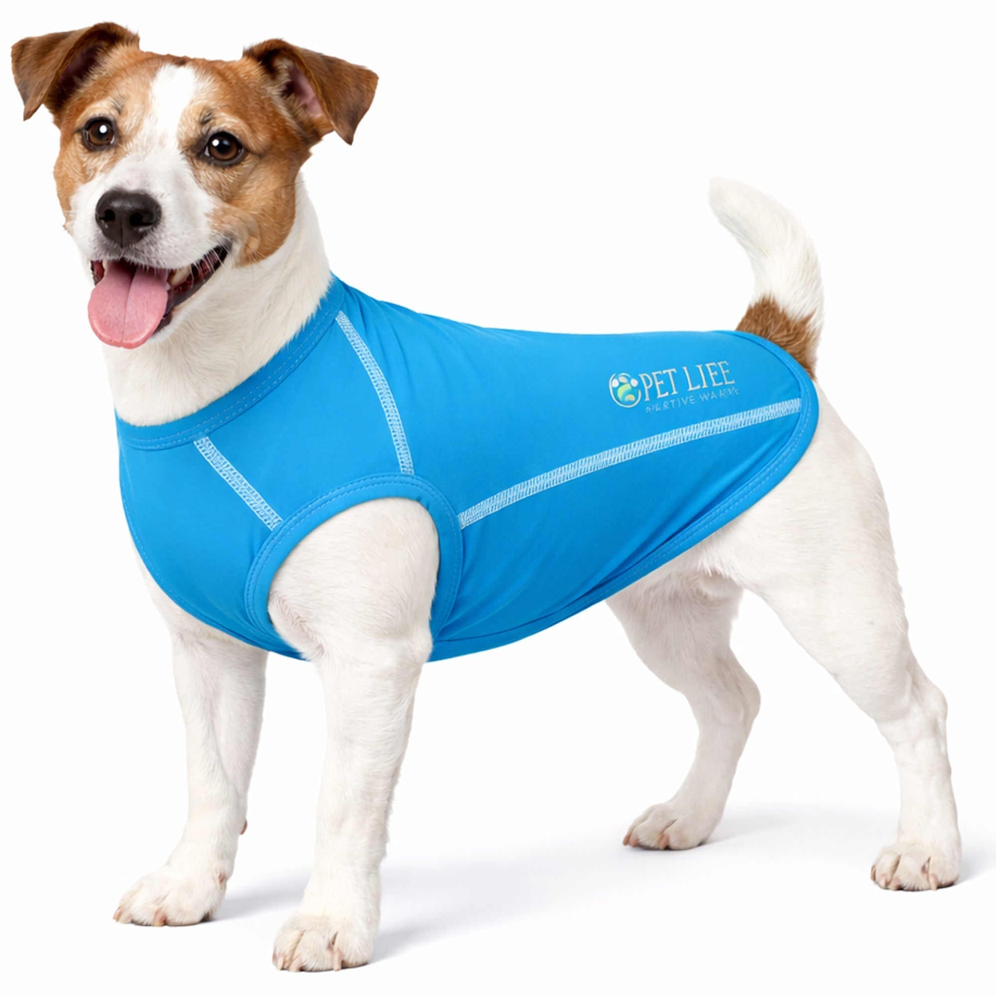 Pet Life ® Active 'Racerbark' 4-Way-Stretch Yoga Fitness Dog T-Shirt Tank Top Sky Blue