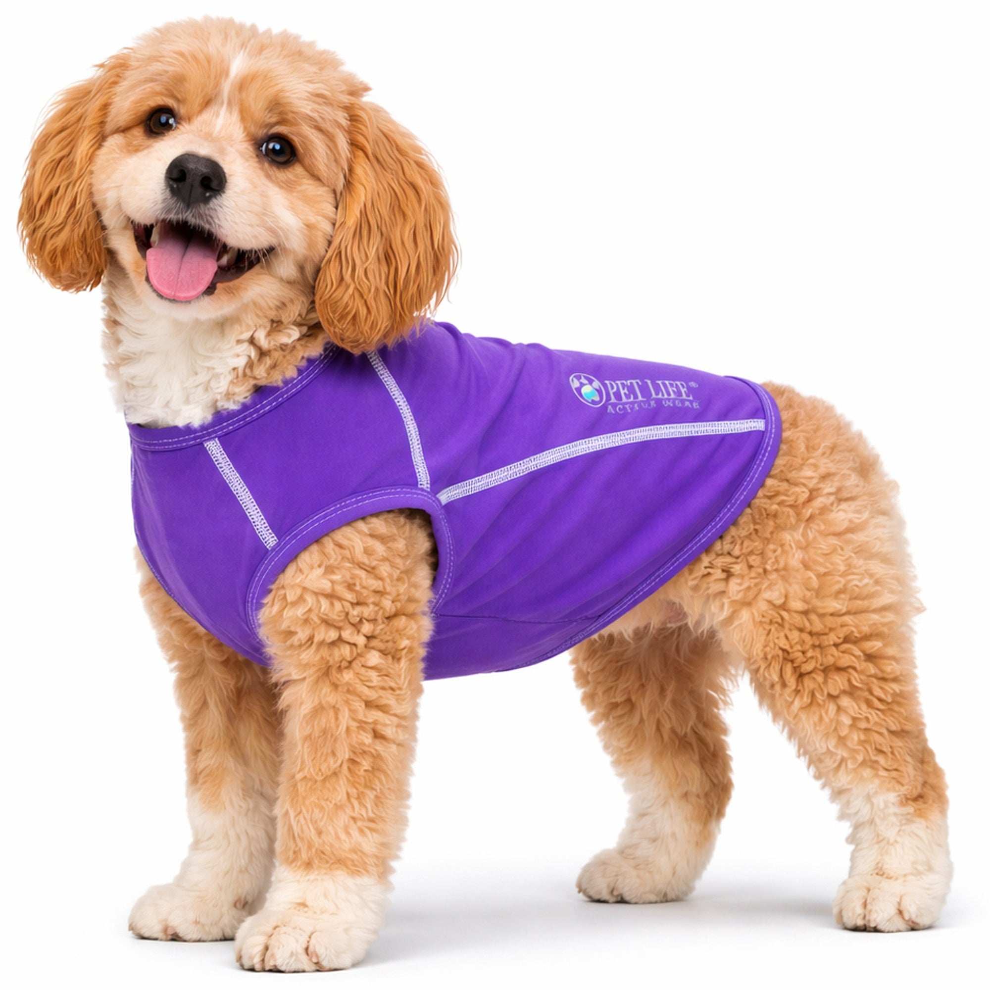 Pet Life ® Active 'Racerbark' 4-Way-Stretch Yoga Fitness Dog T-Shirt Tank Top Lavander