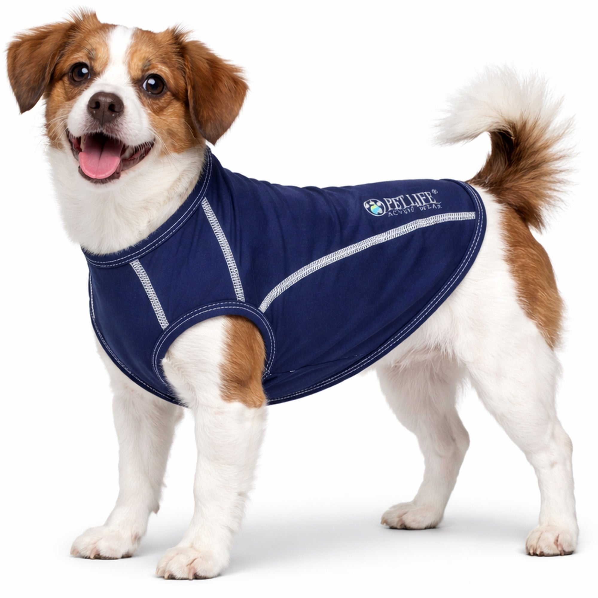 Pet Life ® Active 'Racerbark' 4-Way-Stretch Yoga Fitness Dog T-Shirt Tank Top Navy