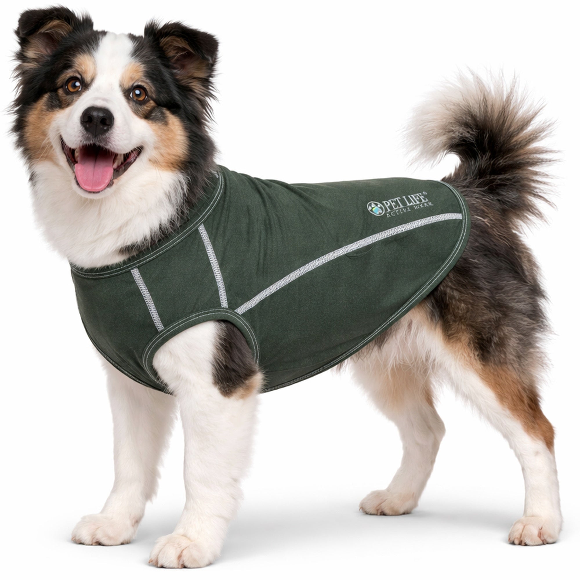Pet Life ® Active 'Racerbark' 4-Way-Stretch Yoga Fitness Dog T-Shirt Tank Top Olive Green