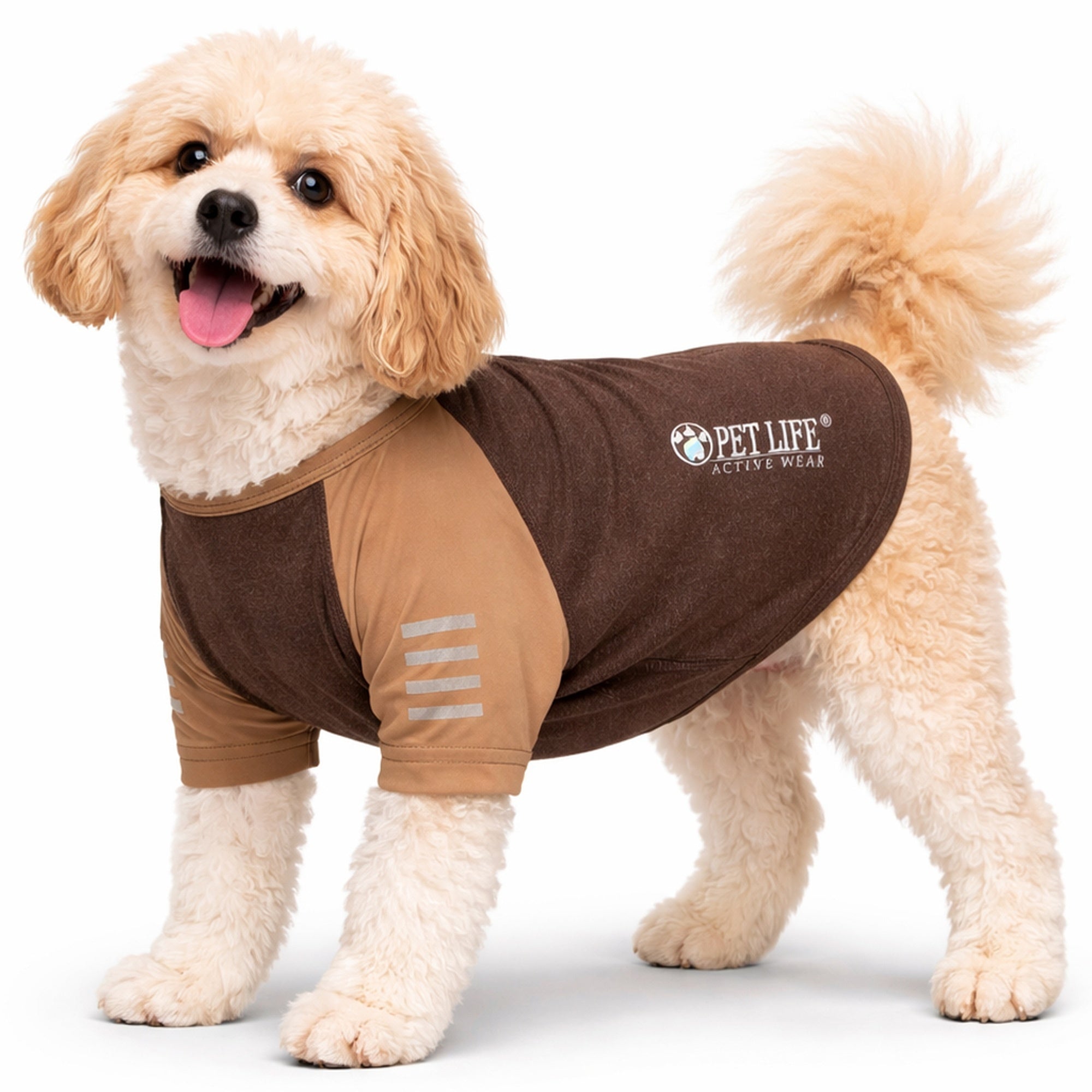 Pet Life ® Active 'Hybreed' 4-Way-Stretch Fitness Performance Dog T-Shirt Brown W Brown
