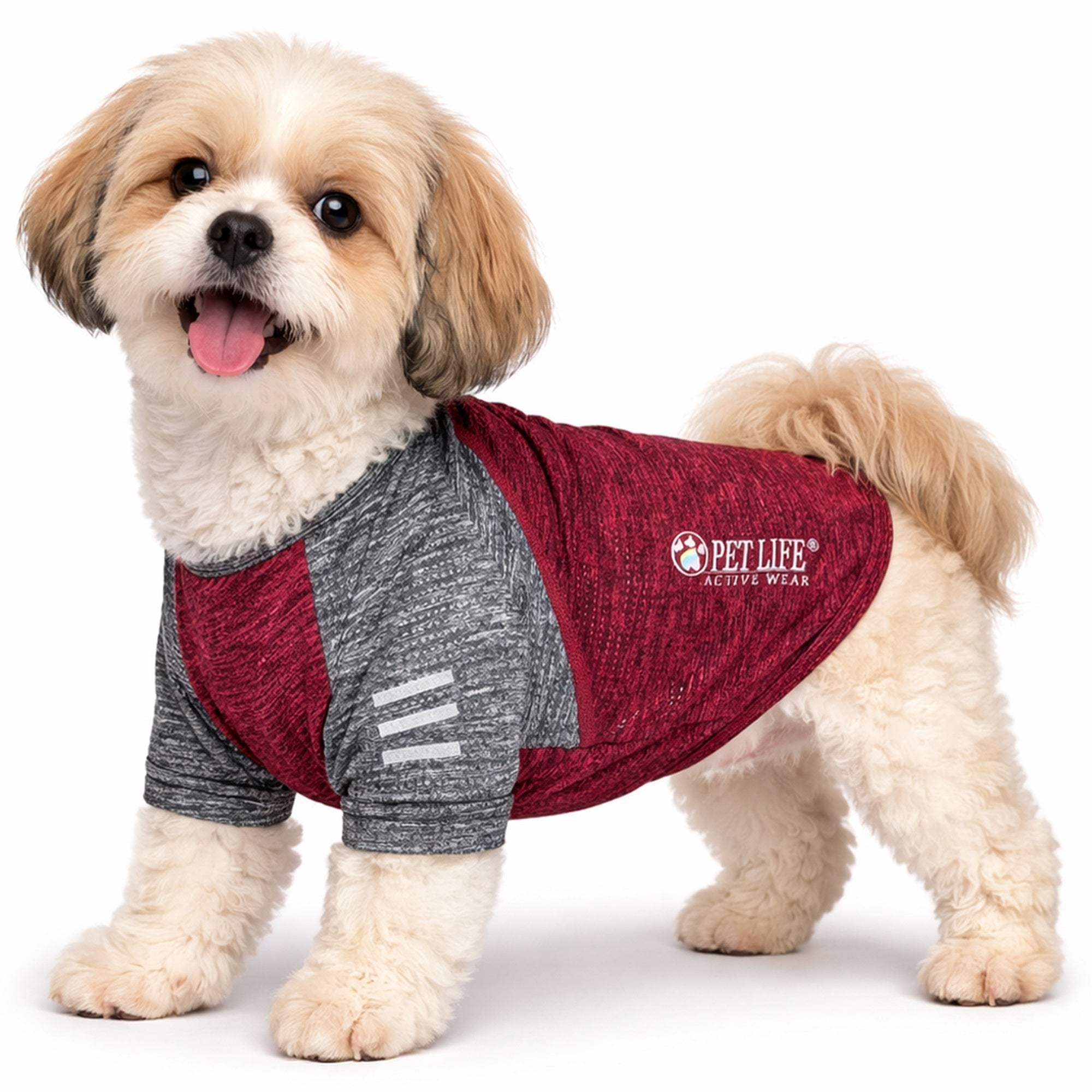 Pet Life ® Active 'Hybreed' 4-Way-Stretch Fitness Performance Dog T-Shirt Maroon W Gray