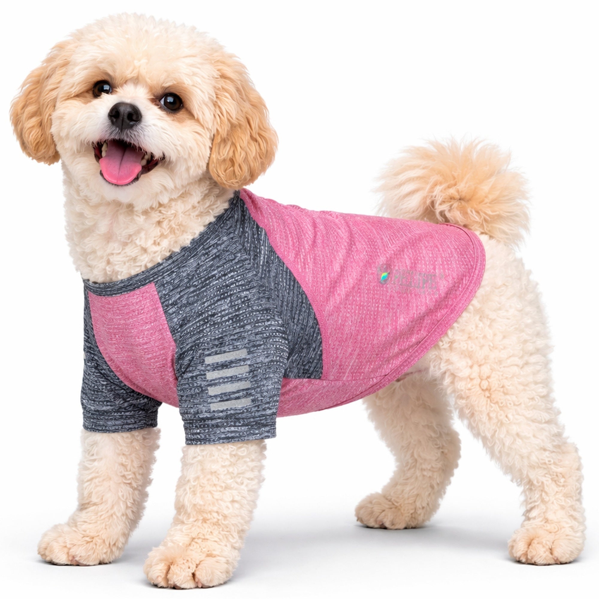 Pet Life ® Active 'Hybreed' 4-Way-Stretch Fitness Performance Dog T-Shirt Pink W Navy