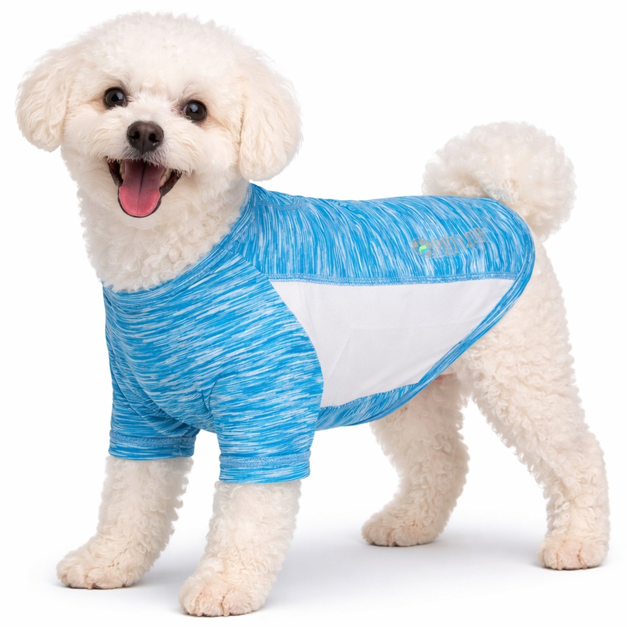 Pet Life ® Active 'Warf Speed' Heathered Ultra-Stretch Yoga Fitness Dog T-Shirt Blue Heather And White