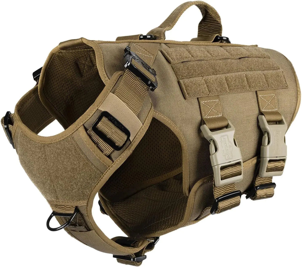 Tactical Dog Harness 6 Buckle No Pull MOLLE Vest Adjustable 3/4 Coverage Coyote Brown