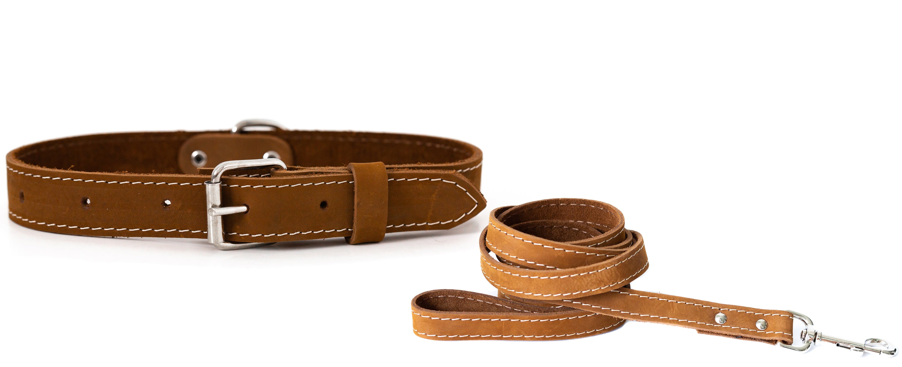 Pro Line Hunting Leather Collar and Leash Set Soft Bark Brown