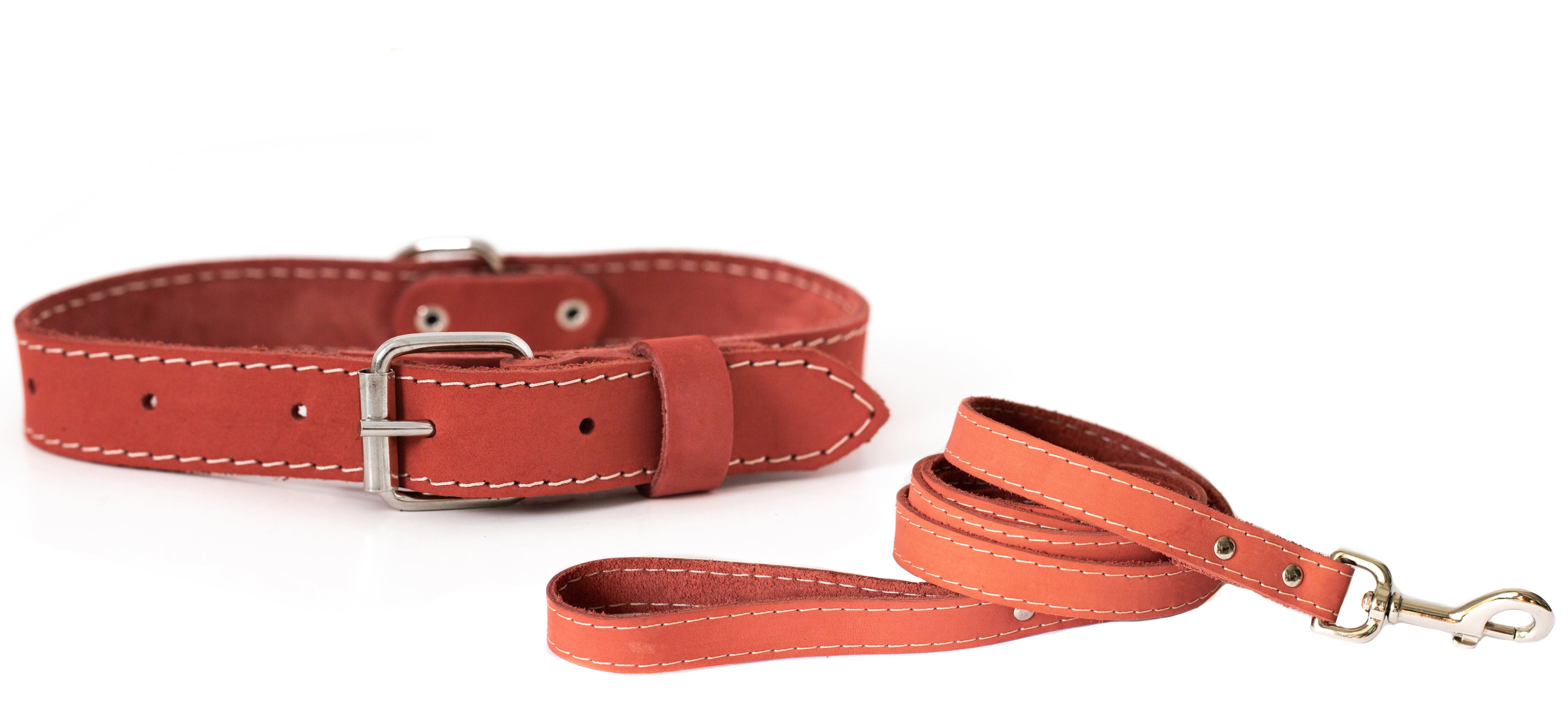 Pro Line Hunting Leather Collar and Leash Set Soft Coral