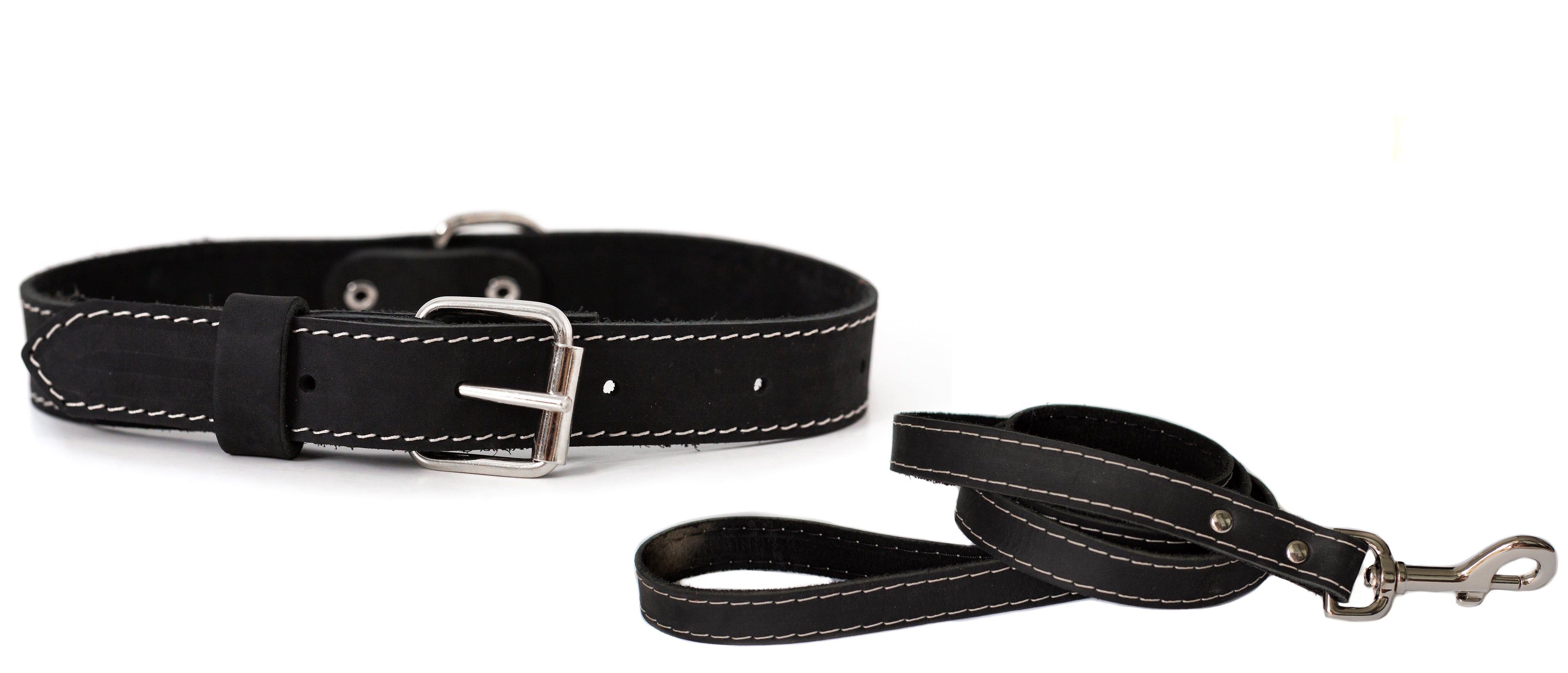 Pro Line Hunting Leather Collar and Leash Set Soft Black