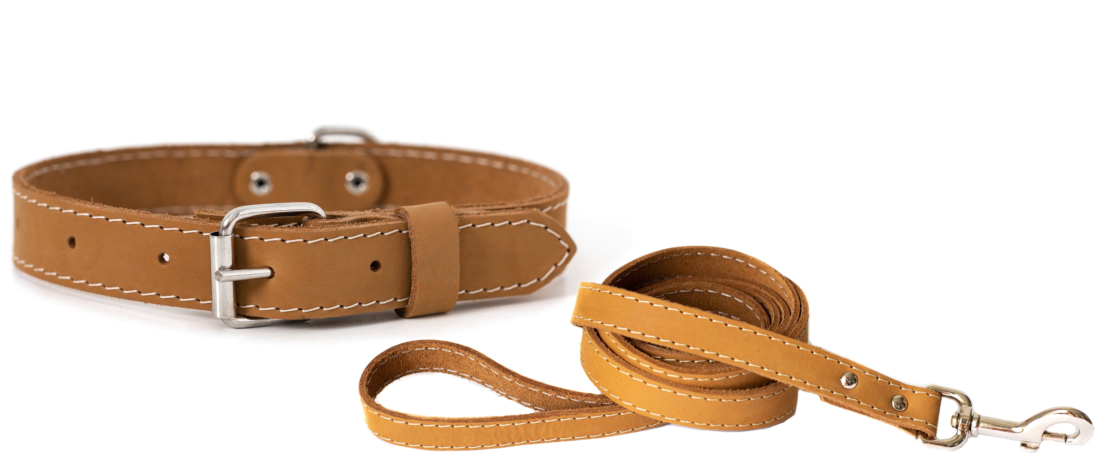 Pro Line Hunting Leather Collar and Leash Set Soft Tan