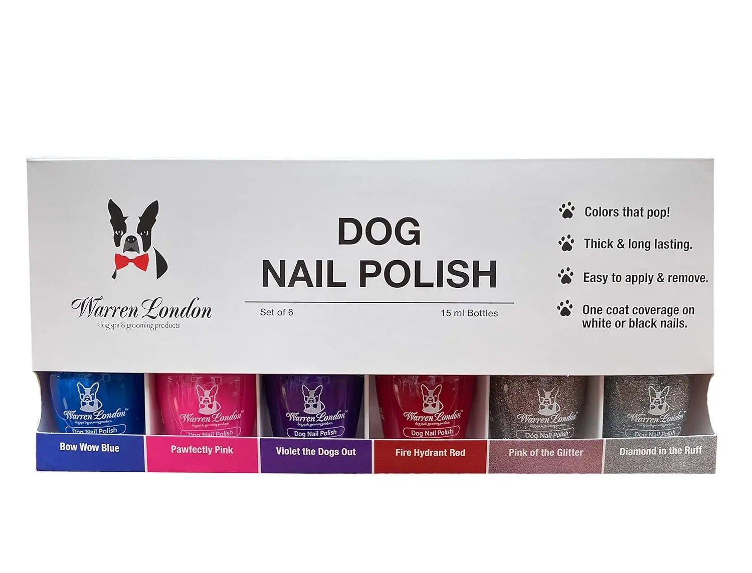 Warren London Dog Nail Polish 6 Pack Bright Colors Long Lasting Coverage All Colors 0.09 Fl Oz (Pack Of 6)