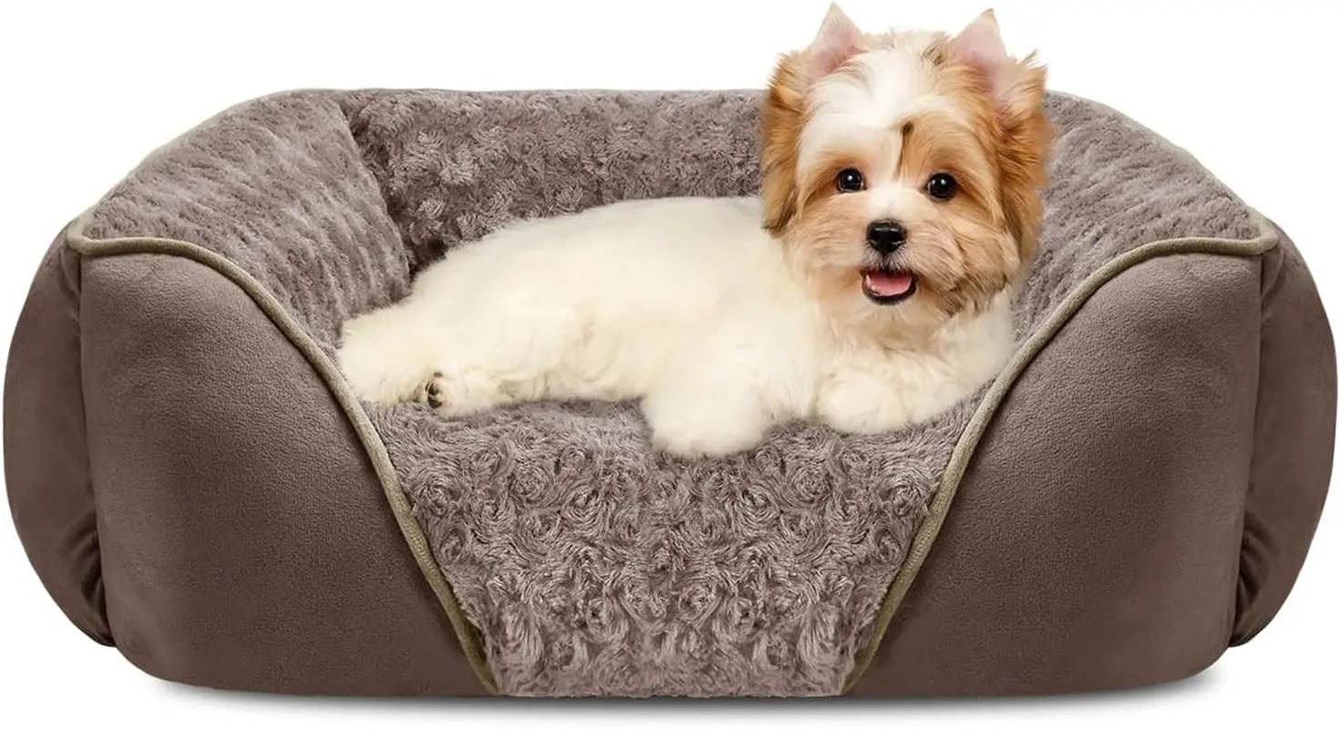 Washable Orthopedic Dog Bed – Soft Calming Pet Sofa for Small to Large Dogs Dark Brown S(20"X 19"X 6")