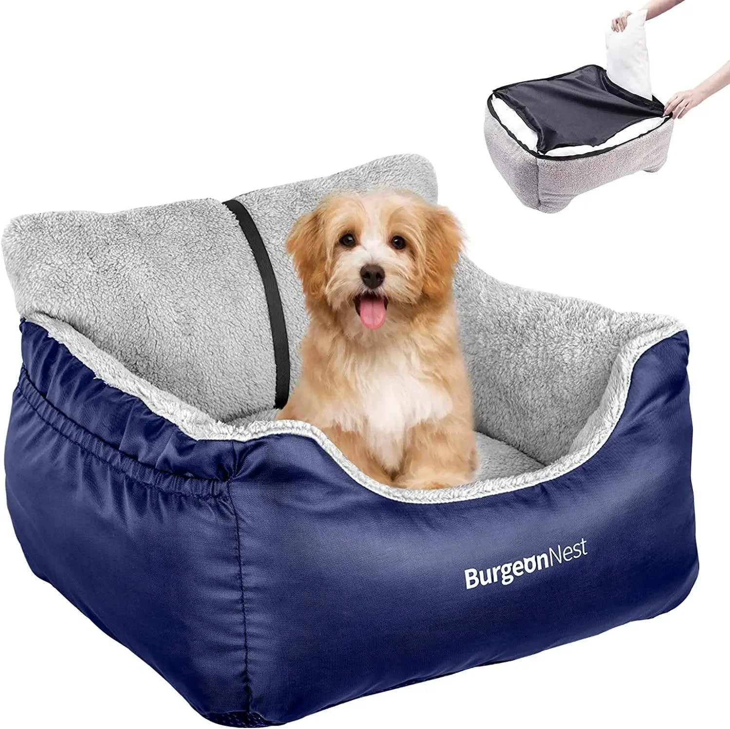 Washable Pet Car Seat Booster for Small Dogs & Cats, Oxford Fabric Blue Small