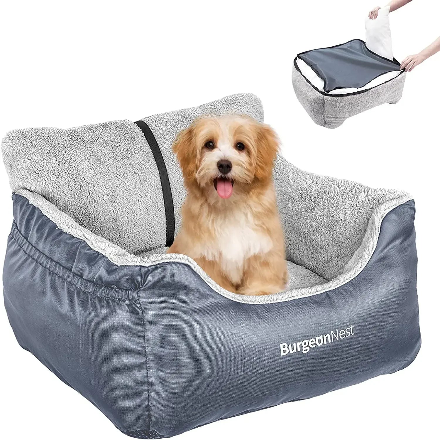 Washable Pet Car Seat Booster for Small Dogs & Cats, Oxford Fabric Grey Small