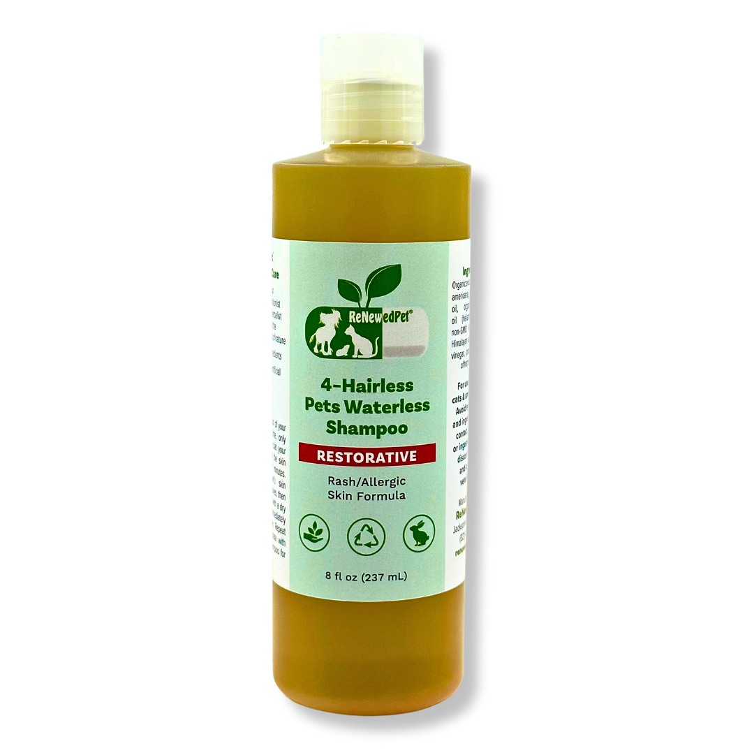 4-HAIRLESS PETS RESTORATIVE WATERLESS SHAMPOO FULL SIZE 8 OZ. ($4.49 oz.)