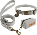 Waterproof Dog Collar & 4FT Leash Set Adjustable XS–XL with Poop Bag Grey