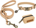 Waterproof Dog Collar & 4FT Leash Set Adjustable XS–XL with Poop Bag Sand Color
