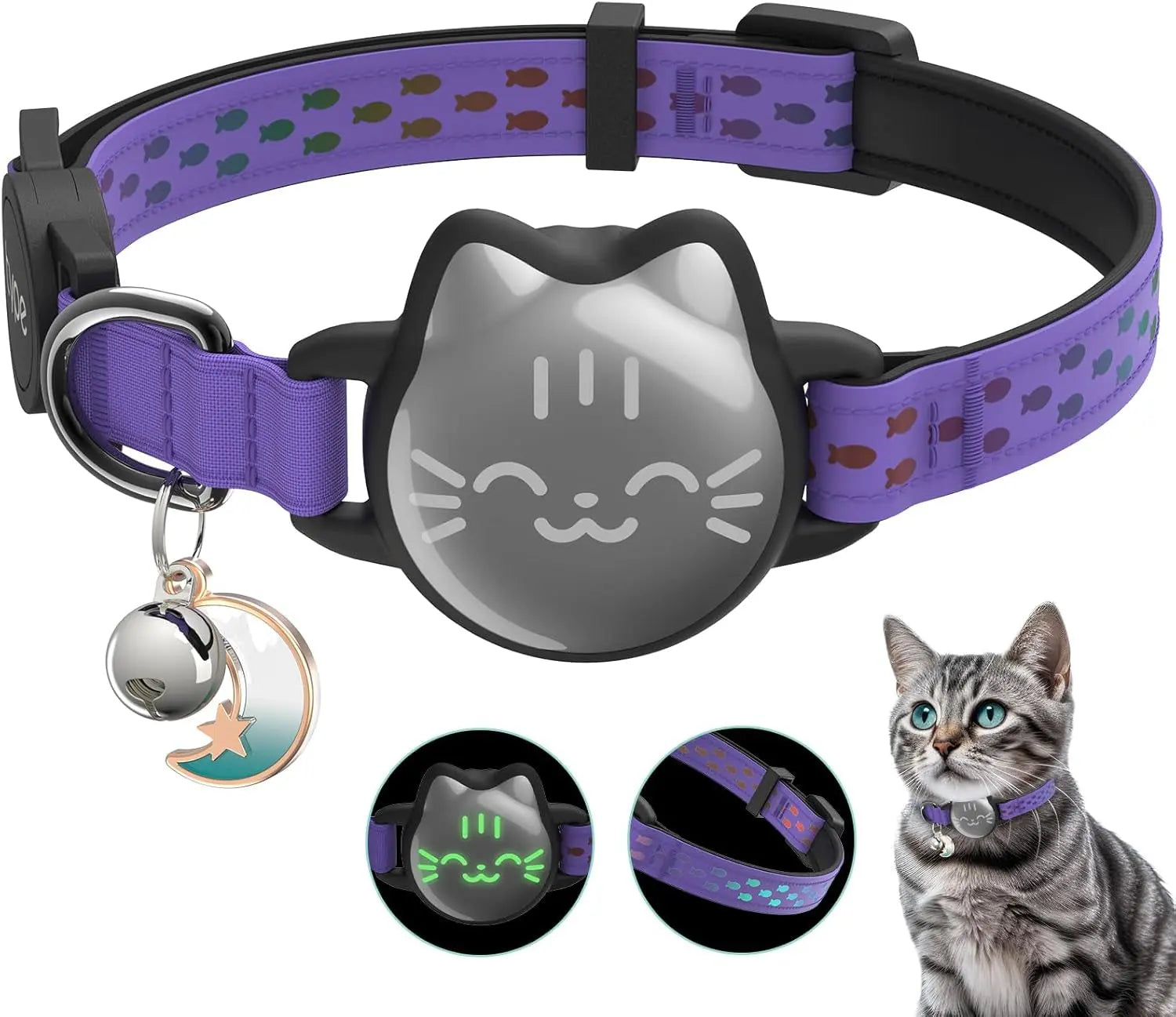 Waterproof Reflective AirTag Cat Collar, Breakaway Safety GPS Holder for Cats Regal Purple Small(9-13Inch)