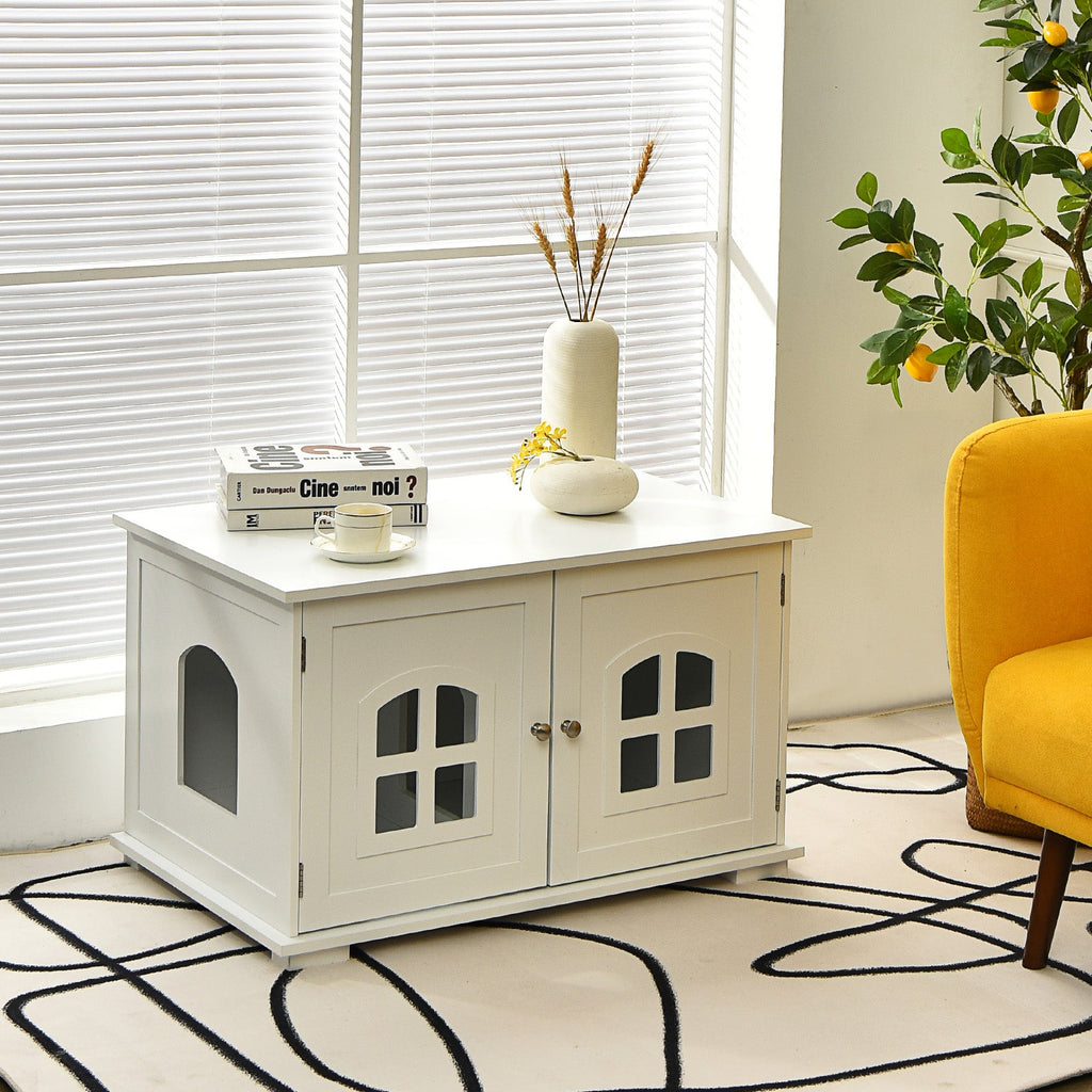 Wooden Cat Litter Box Enclosure with Divider - White Default Title