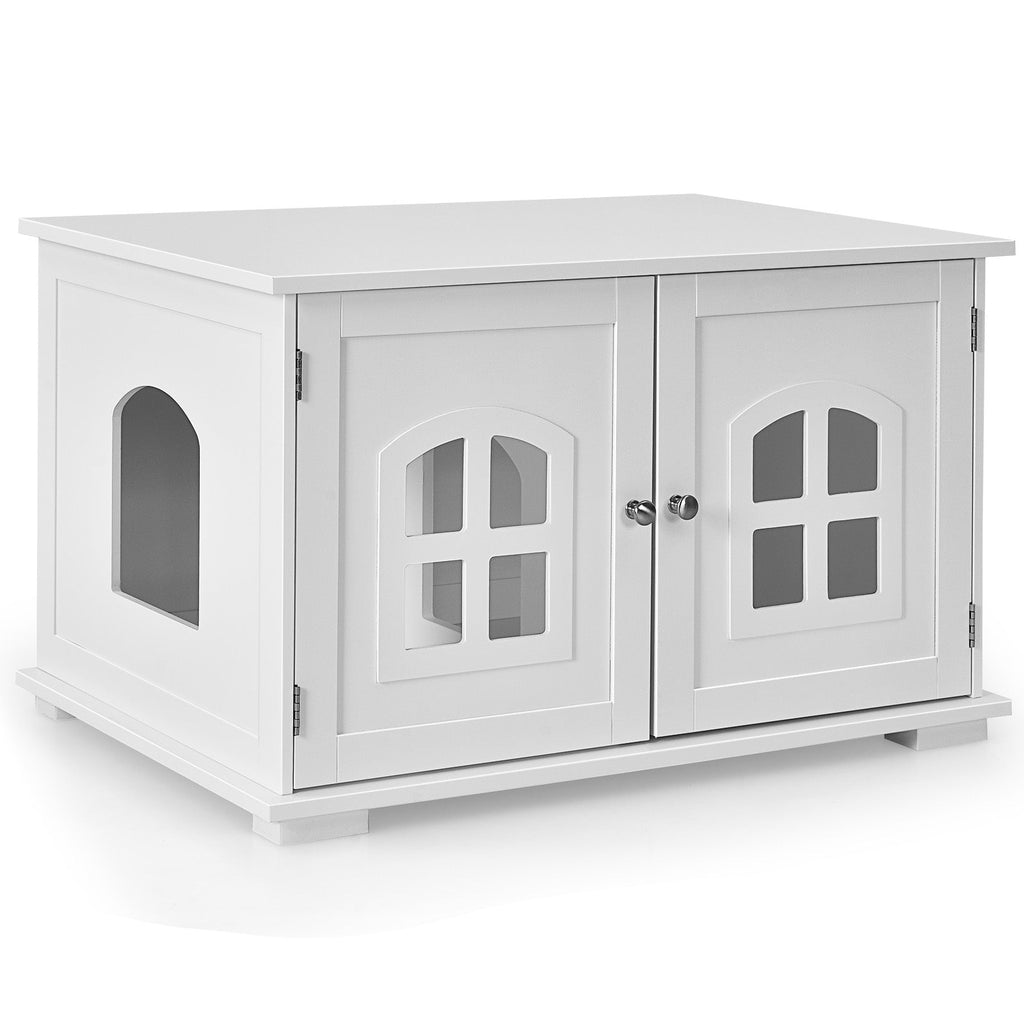 Wooden Cat Litter Box Enclosure with Divider - White