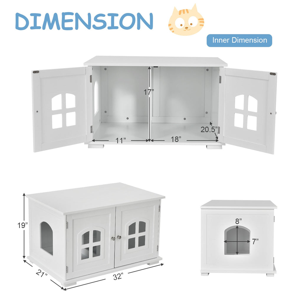 Wooden Cat Litter Box Enclosure with Divider - White