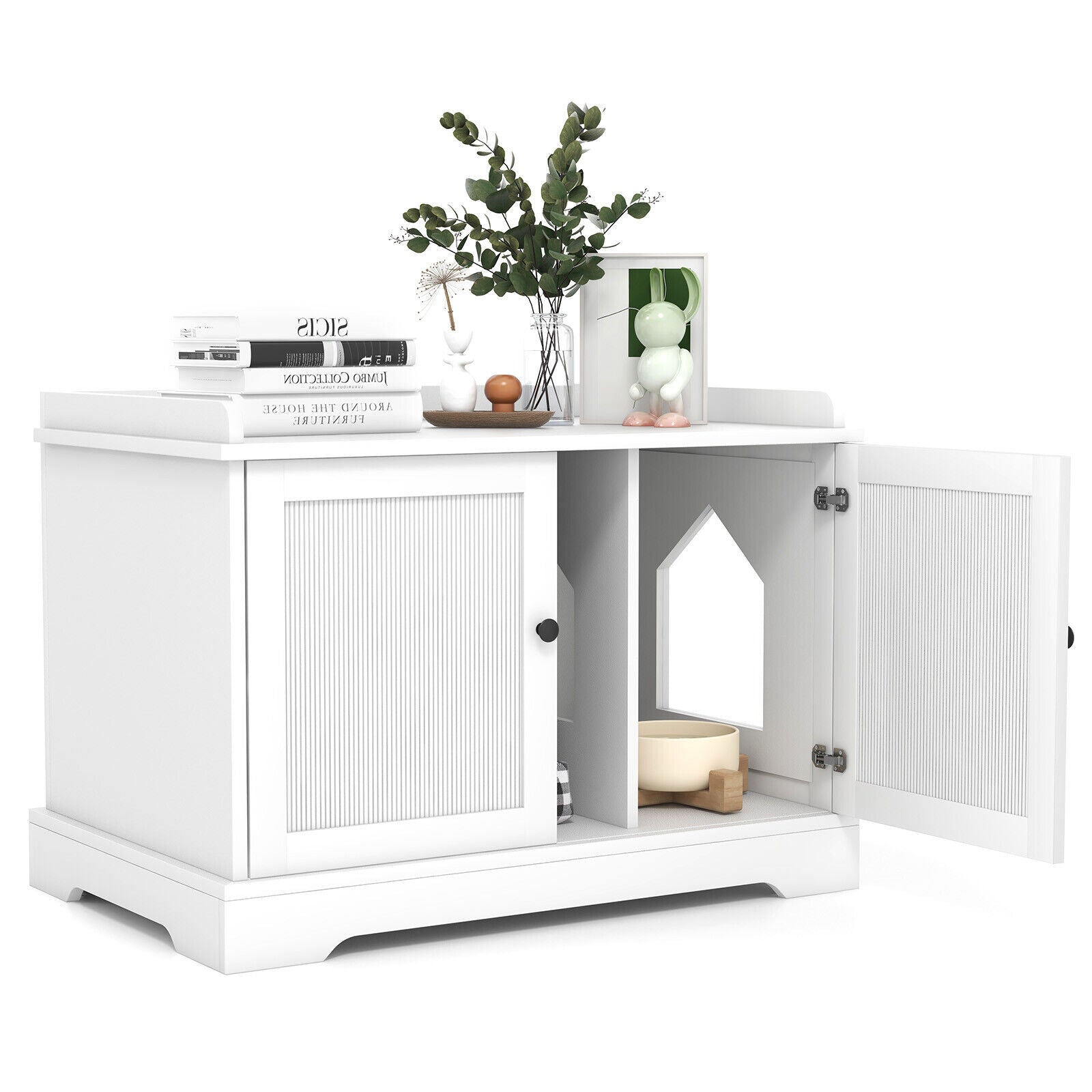 Wooden Cat House with Scratching Pad and Adjustable Divider-White Default Title