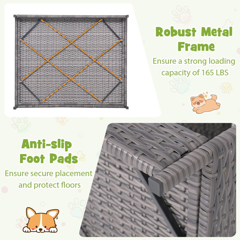 Wicker Dog House Elevated PE Rattan Dog Bed with Canopy