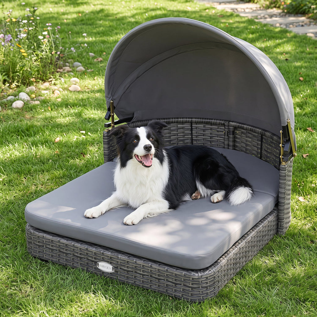 Wicker Dog House with Adjustable Canopy & Cushions Default Title