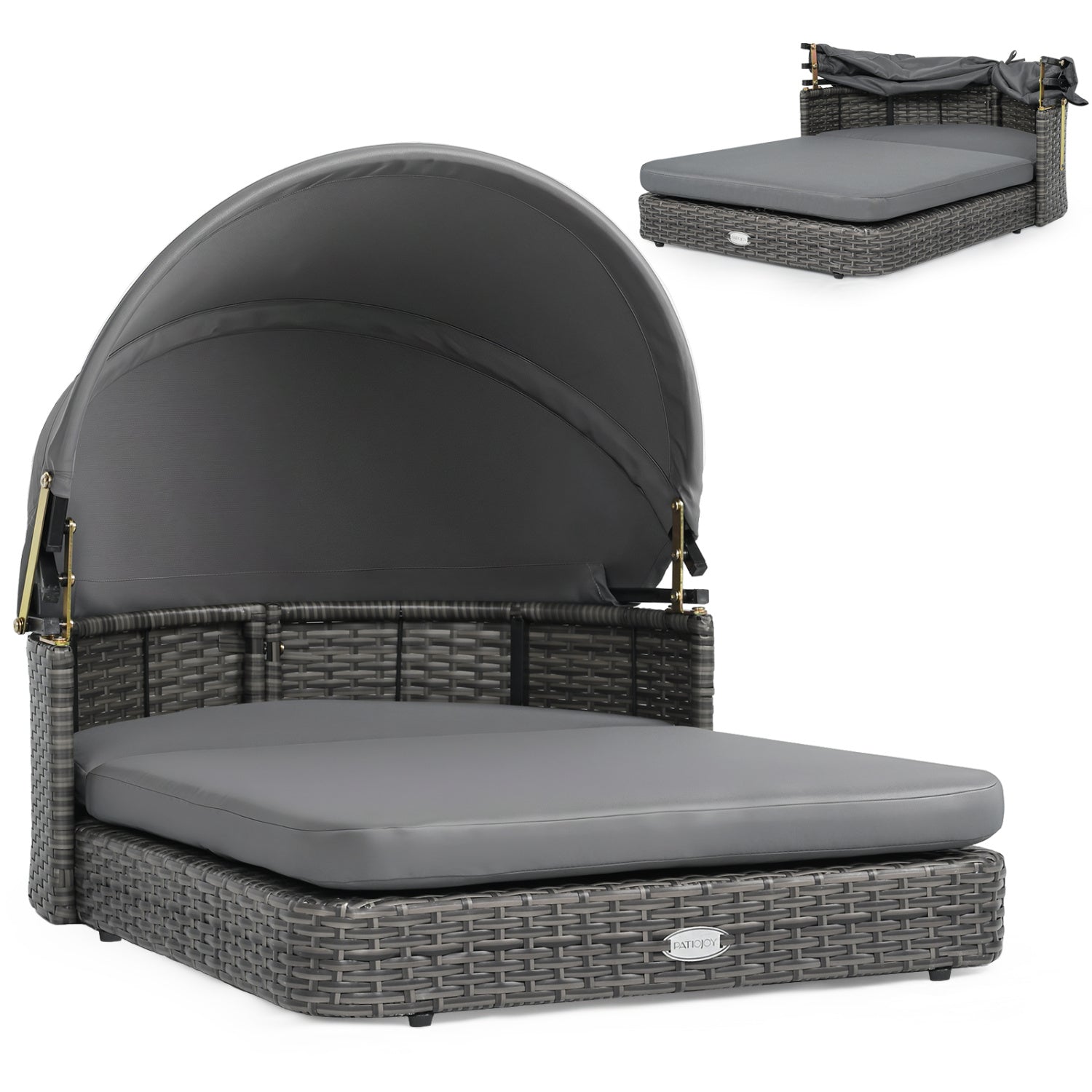 Wicker Dog House with Adjustable Canopy & Cushions